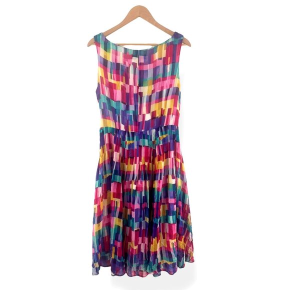 Jones New York Multi-Color Vibrant Silk Sleeveless Dress Size 14 Summer Wedding - Picture 5 of 8